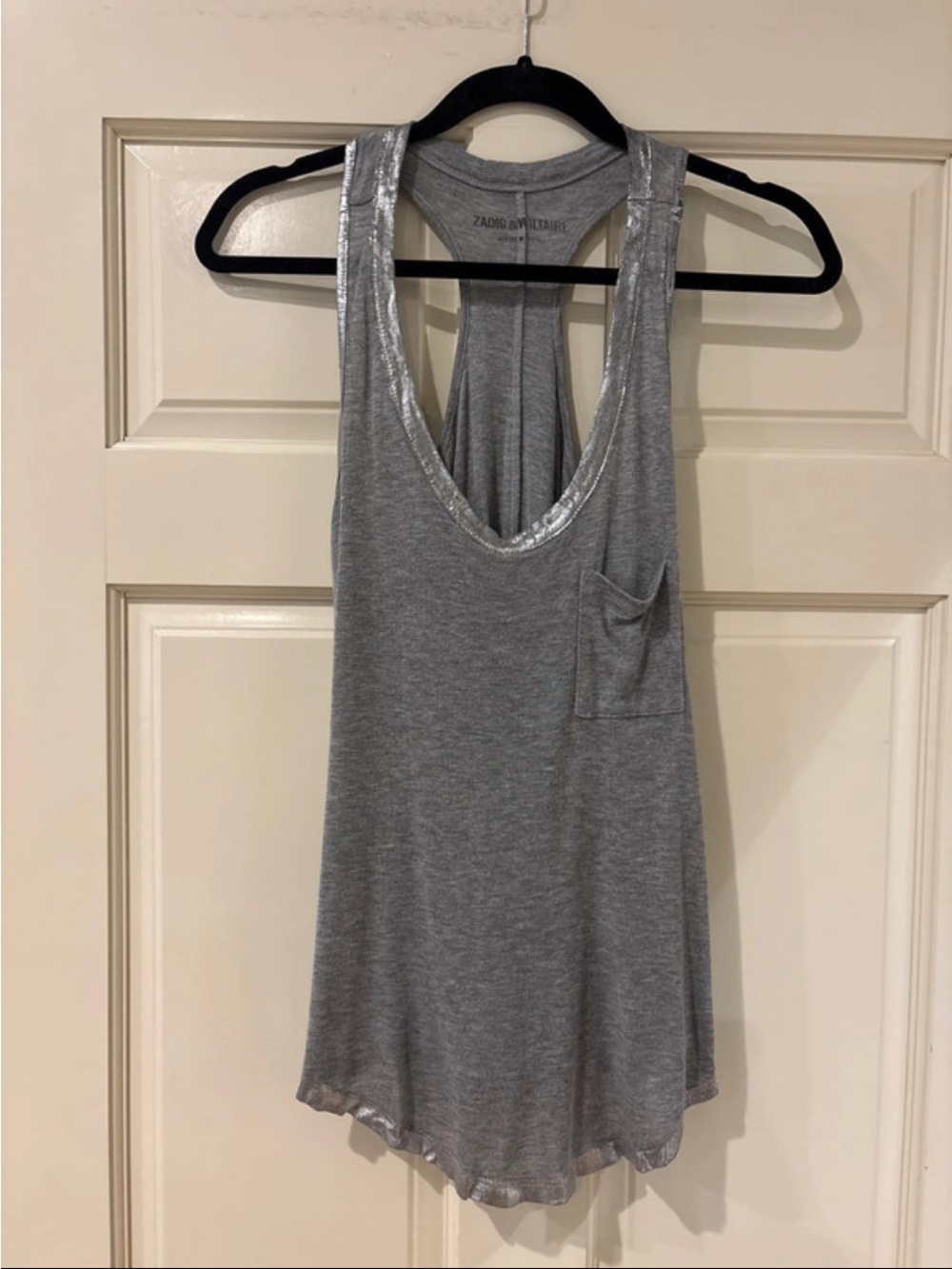 Zadig & Voltaire Silver-Trim Gray Racerback Tank